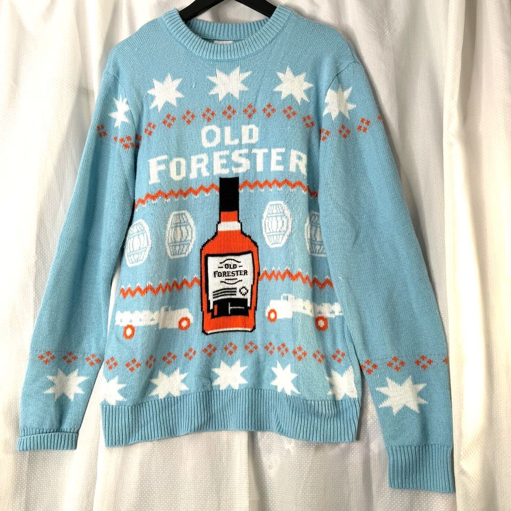 Old Forester In Your Face Christmas Bottle Sweater Sz L Large